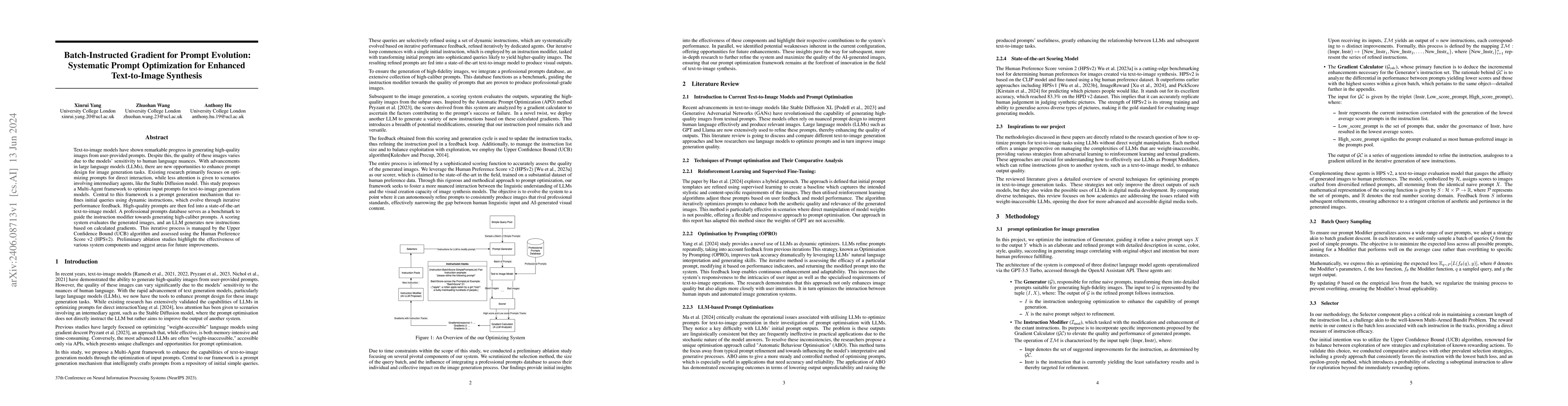 Thumbnail for Batch-Instructed Gradient for Prompt Evolution:Systematic Prompt
  Optimization for Enhanced Text-to-Image Synthesis