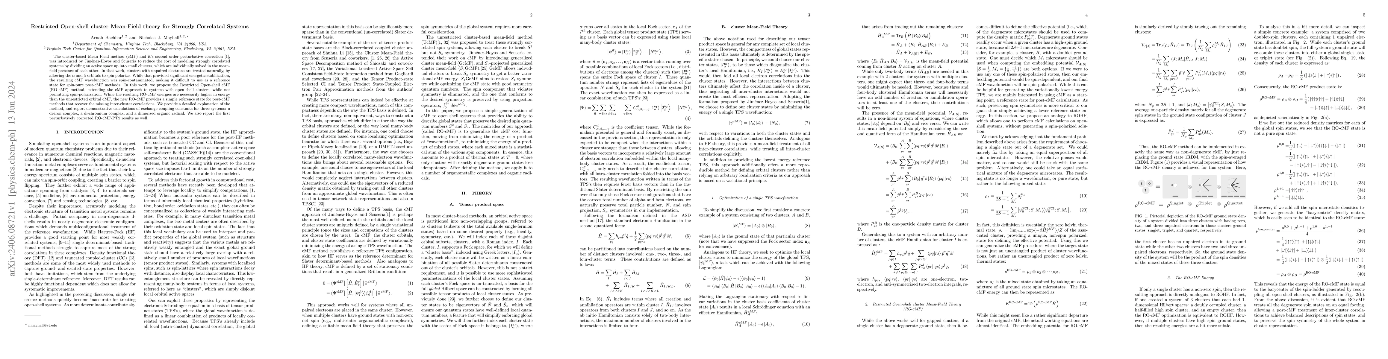 Thumbnail for Restricted Open-shell cluster Mean-Field theory for Strongly Correlated
  Systems