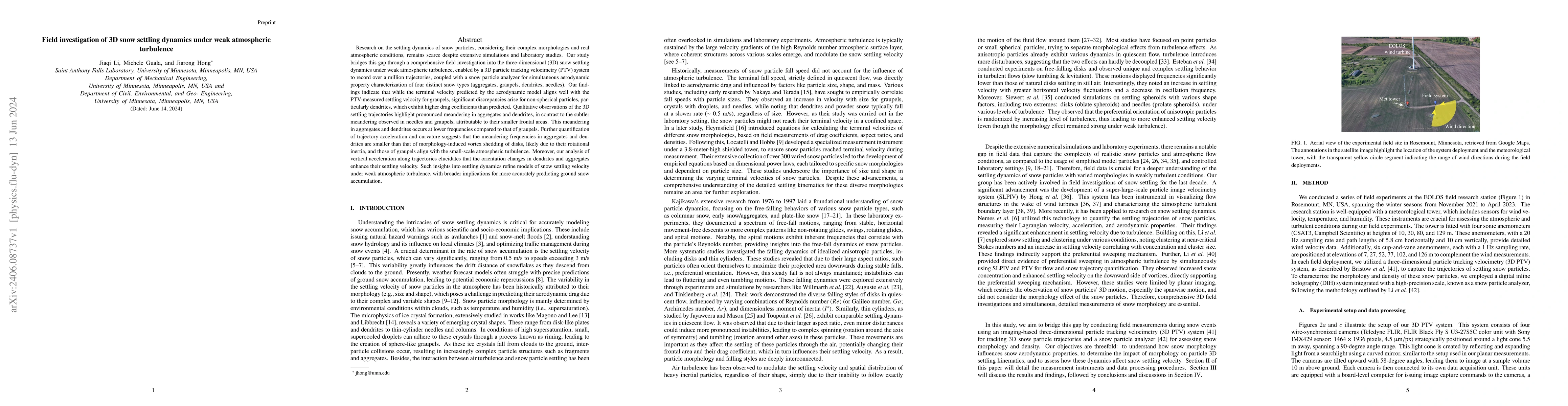 Thumbnail for Field investigation of 3D snow settling dynamics under weak atmospheric
  turbulence