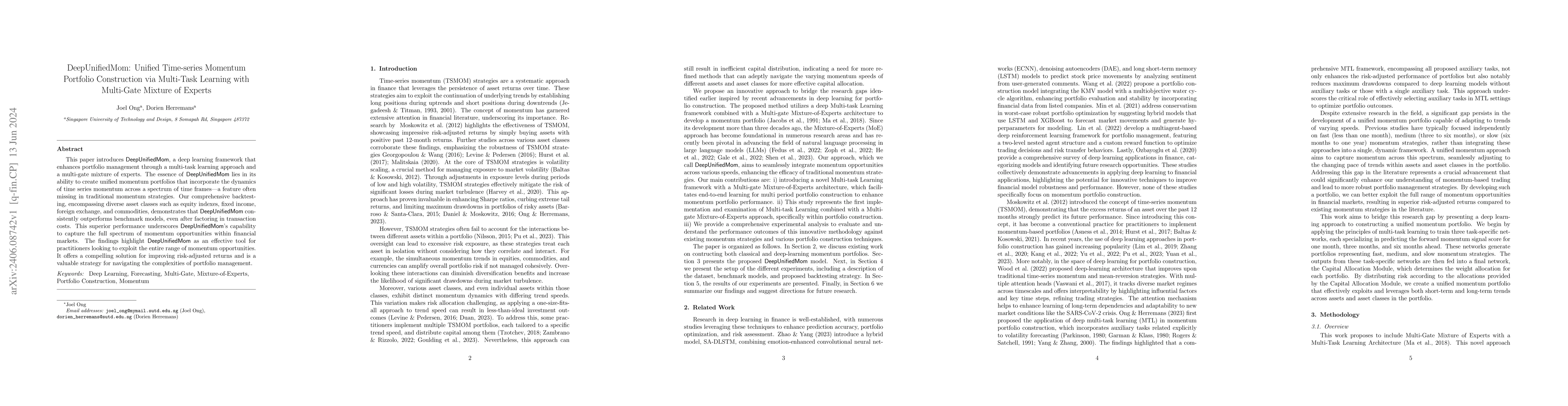 Thumbnail for DeepUnifiedMom: Unified Time-series Momentum Portfolio Construction via
  Multi-Task Learning with Multi-Gate Mixture of Experts