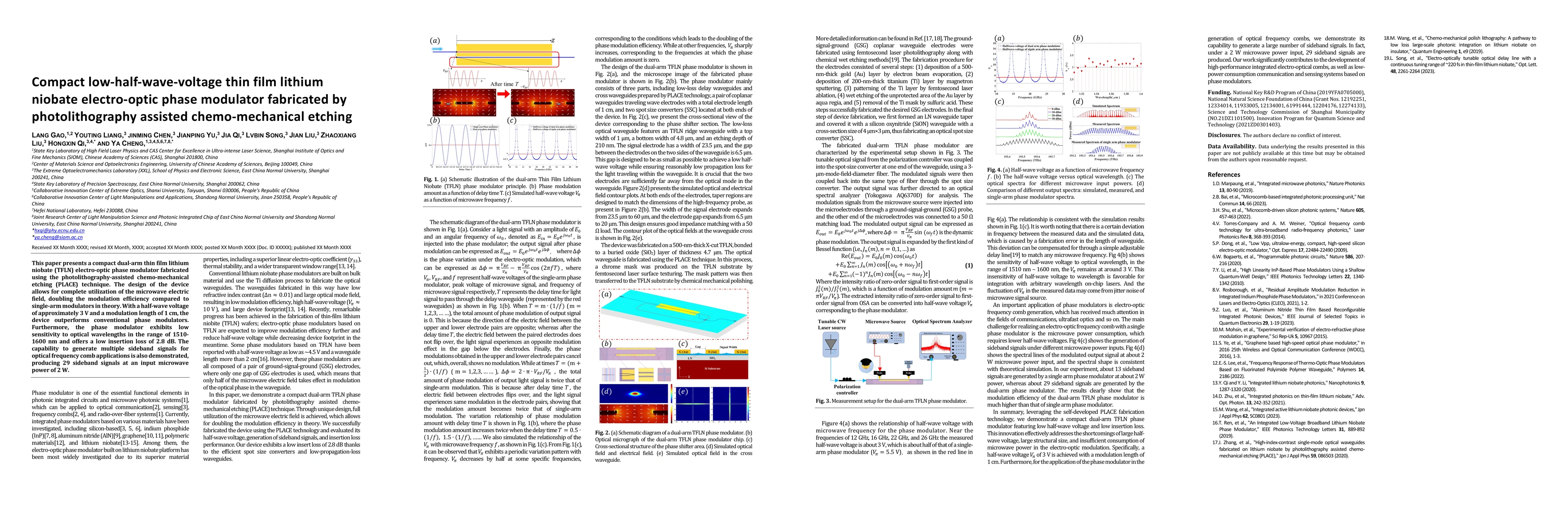 Thumbnail for Compact low-half-wave-voltage thin film lithium niobate electro-optic
  phase modulator fabricated by photolithography assisted chemo-mechanical
  etching