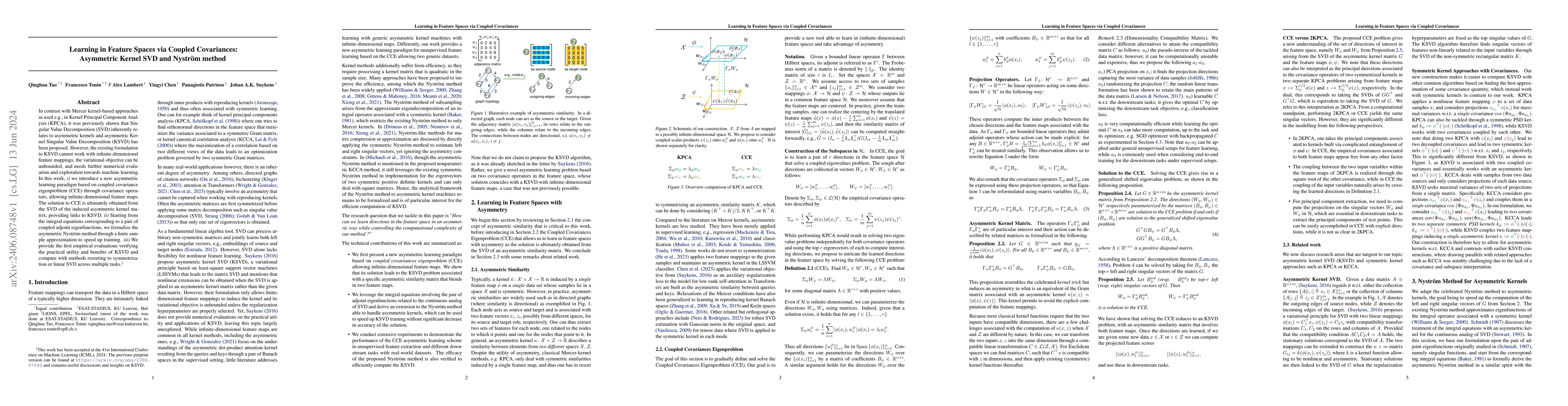 Thumbnail for Learning in Feature Spaces via Coupled Covariances: Asymmetric Kernel
  SVD and Nystr\"om method