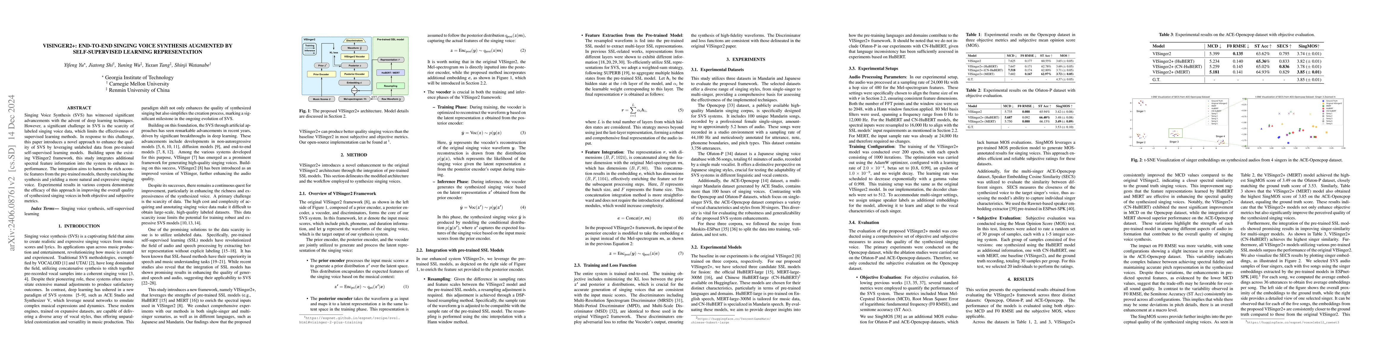 Thumbnail for VISinger2+: End-to-End Singing Voice Synthesis Augmented by
  Self-Supervised Learning Representation
