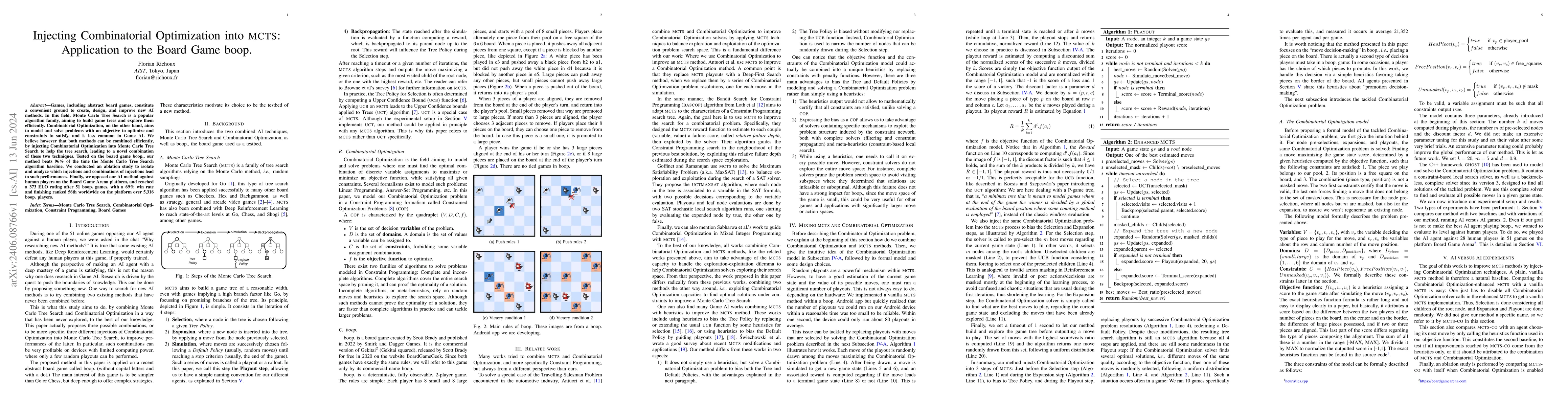 Thumbnail for Injecting Combinatorial Optimization into MCTS: Application to the Board
  Game boop
