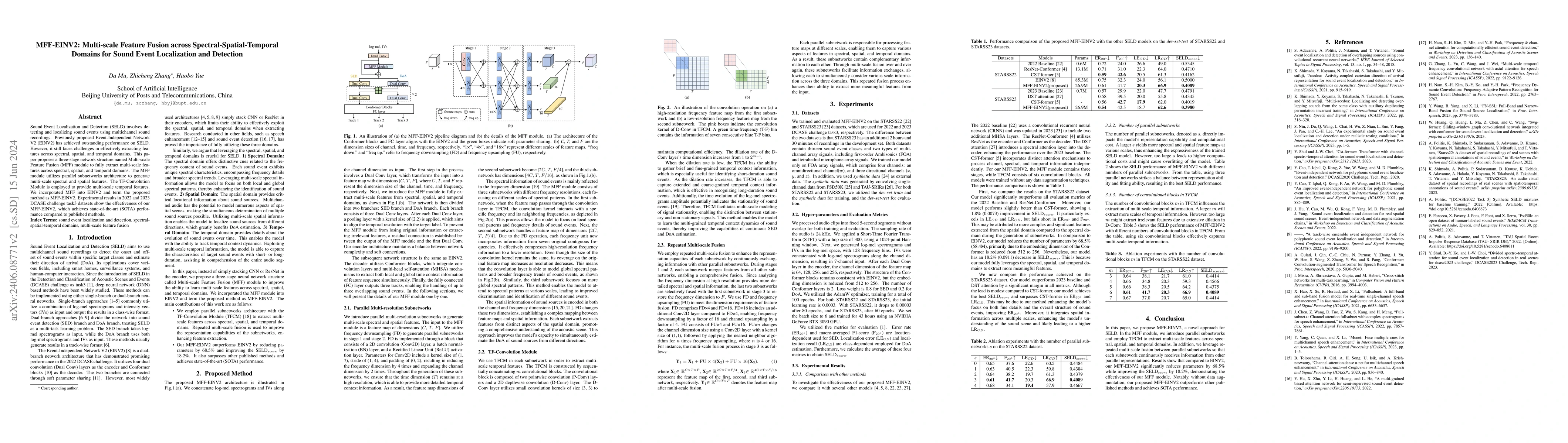 Thumbnail for MFF-EINV2: Multi-scale Feature Fusion across Spectral-Spatial-Temporal
  Domains for Sound Event Localization and Detection