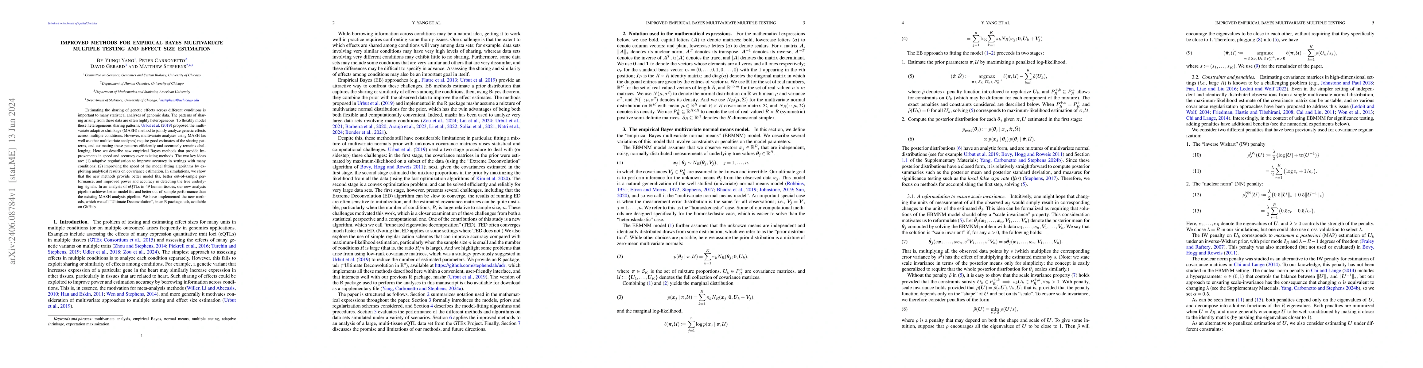 Thumbnail for Improved methods for empirical Bayes multivariate multiple testing and
  effect size estimation