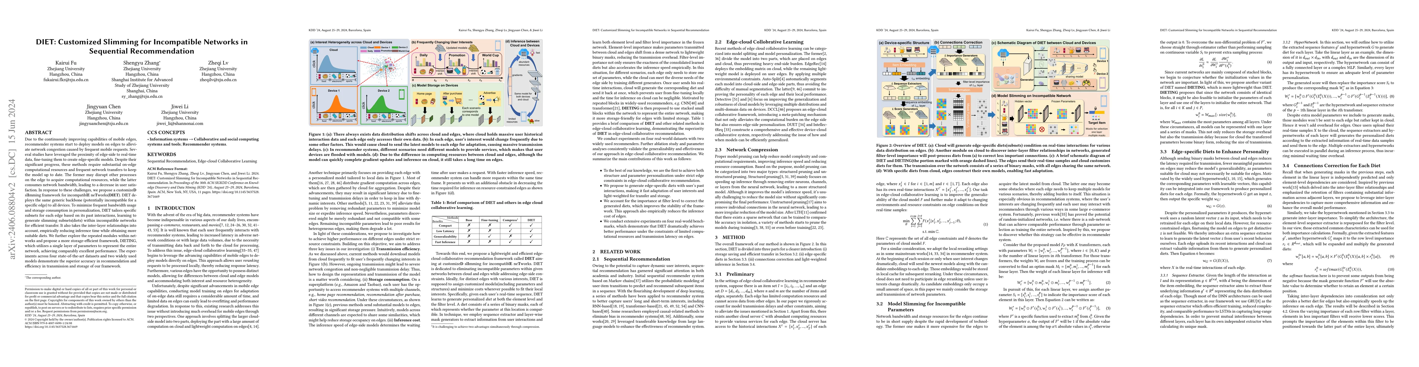 Thumbnail for DIET: Customized Slimming for Incompatible Networks in Sequential
  Recommendation
