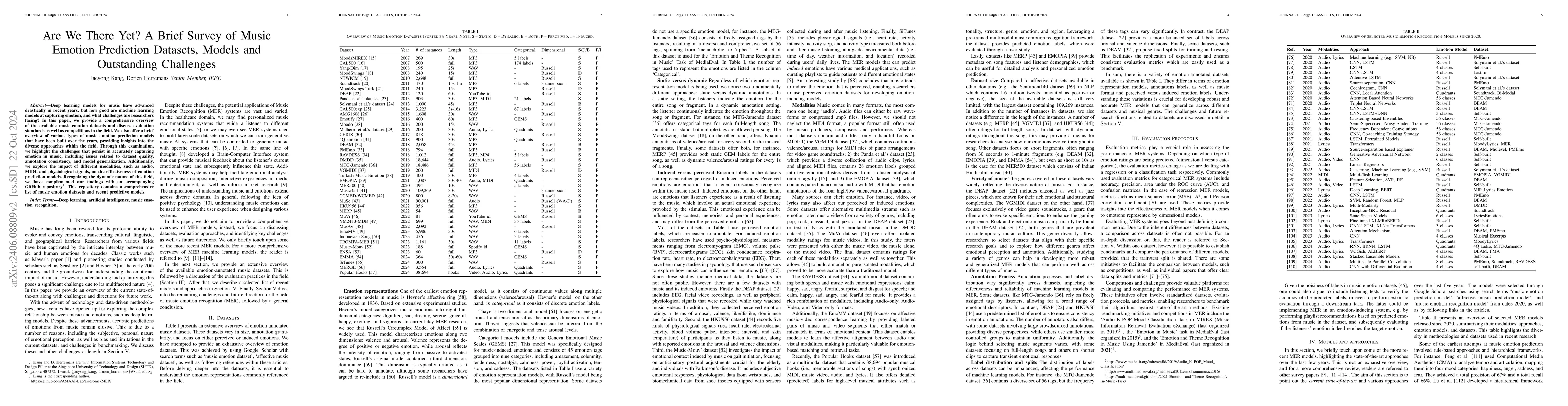 Thumbnail for Are we there yet? A brief survey of Music Emotion Prediction Datasets,
  Models and Outstanding Challenges