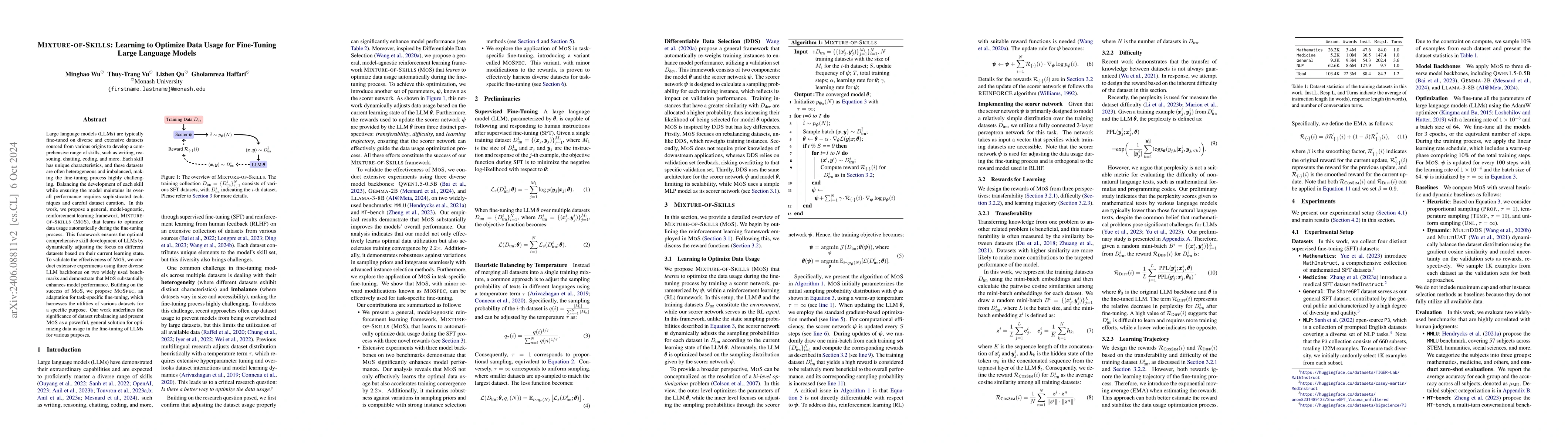 Thumbnail for Mixture-of-Skills: Learning to Optimize Data Usage for Fine-Tuning Large
  Language Models