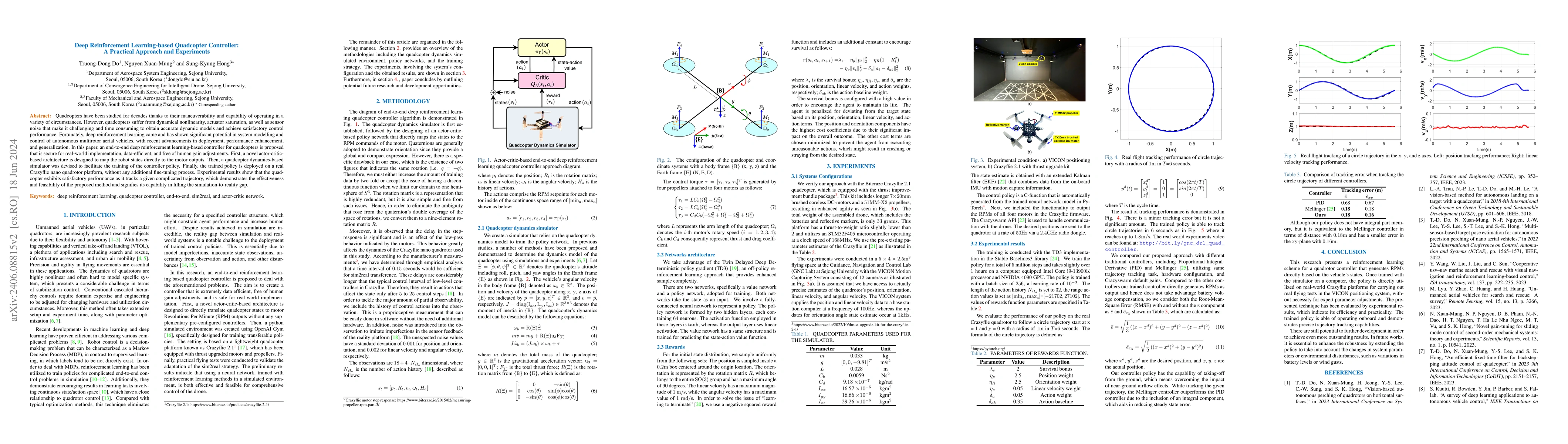 Thumbnail for Deep Reinforcement Learning-based Quadcopter Controller: A Practical
  Approach and Experiments