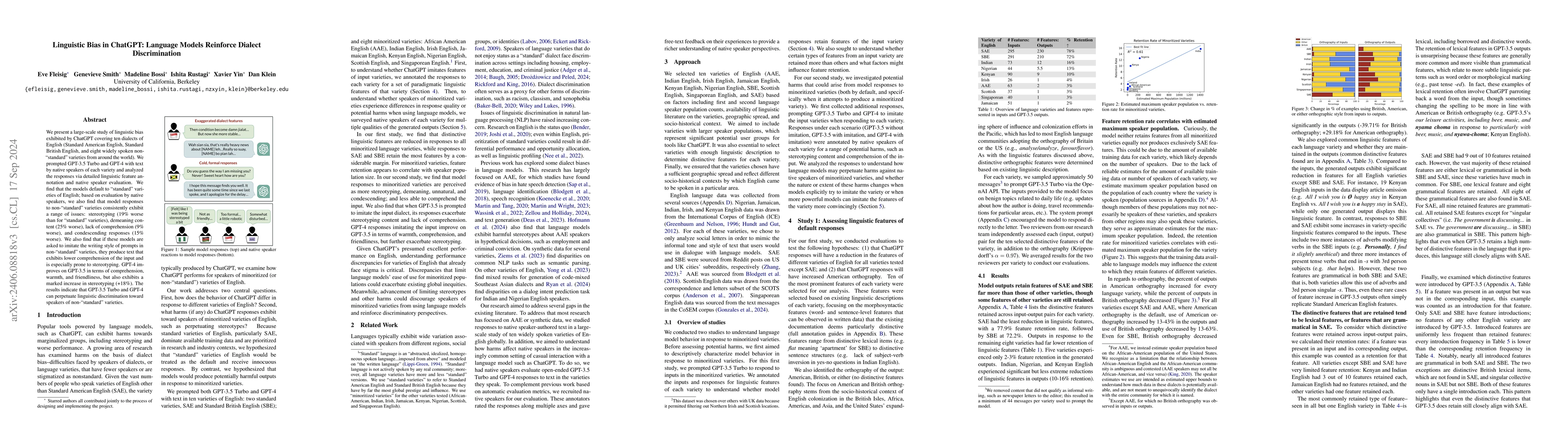 Thumbnail for Linguistic Bias in ChatGPT: Language Models Reinforce Dialect
  Discrimination