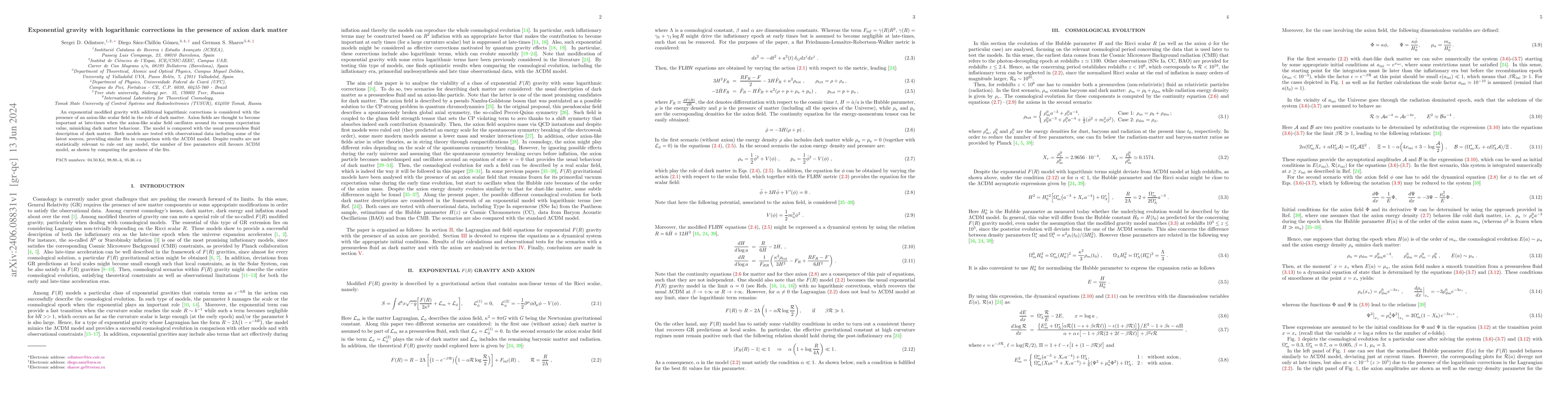 Thumbnail for Exponential gravity with logarithmic corrections in the presence of
  axion dark matter