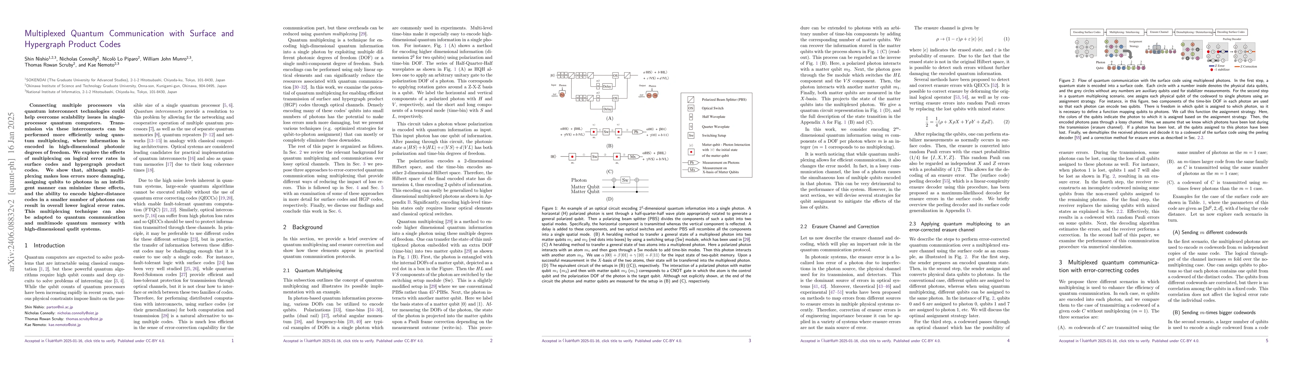 Thumbnail for Multiplexed Quantum Communication with Surface and Hypergraph Product
  Codes