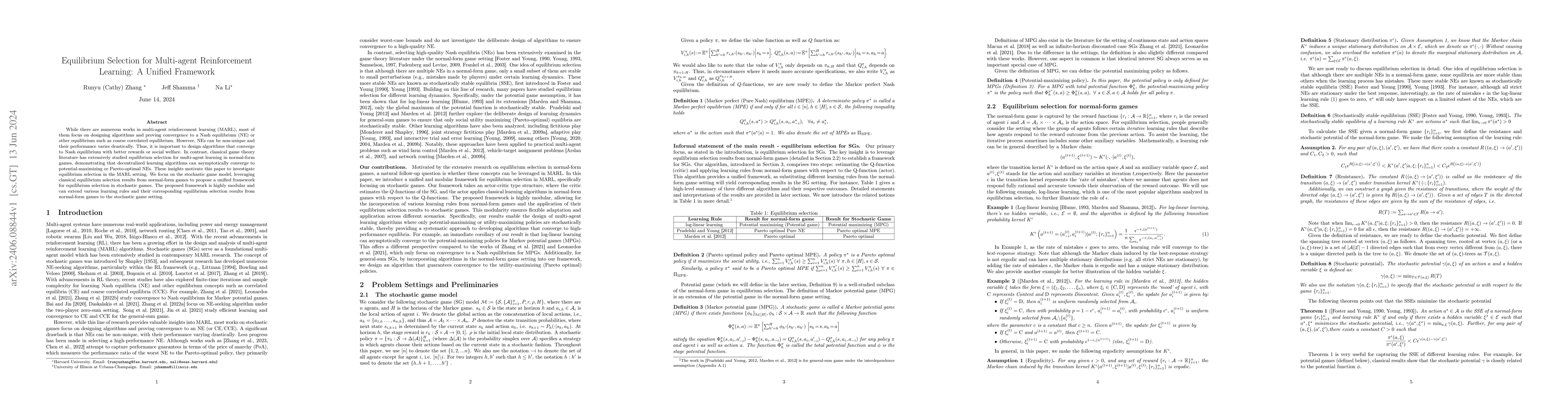 Thumbnail for Equilibrium Selection for Multi-agent Reinforcement Learning: A Unified
  Framework
