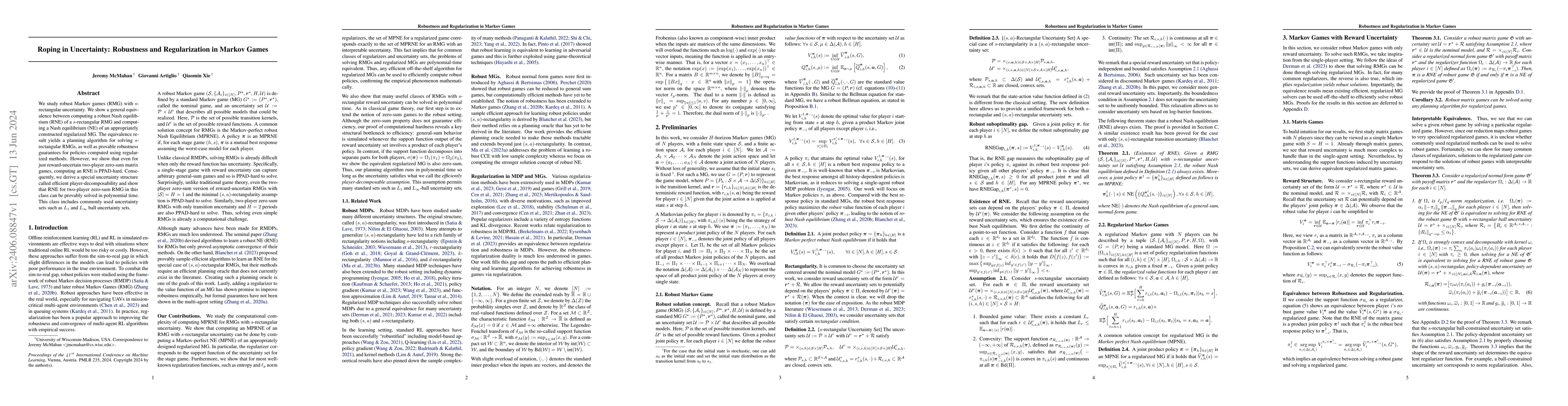 Thumbnail for Roping in Uncertainty: Robustness and Regularization in Markov Games