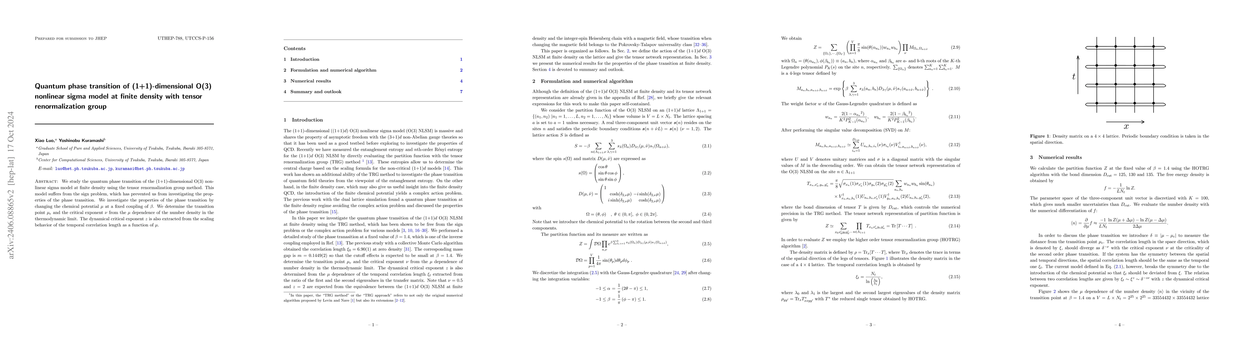 Thumbnail for Quantum phase transition of (1+1)-dimensional O(3) nonlinear sigma model
  at finite density with tensor renormalization group