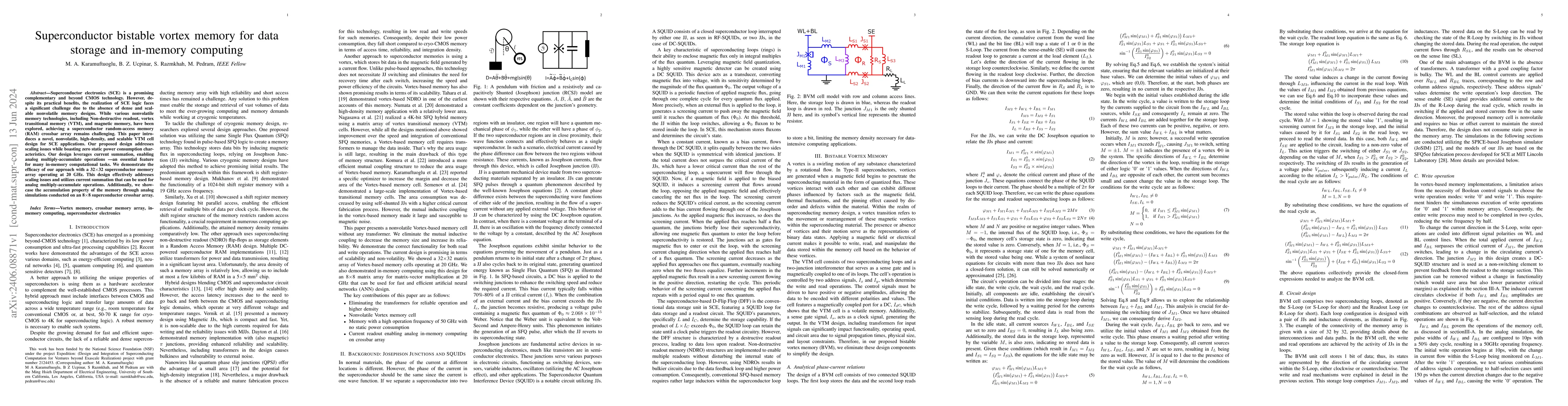 Thumbnail for Superconductor bistable vortex memory for data storage and in-memory
  computing