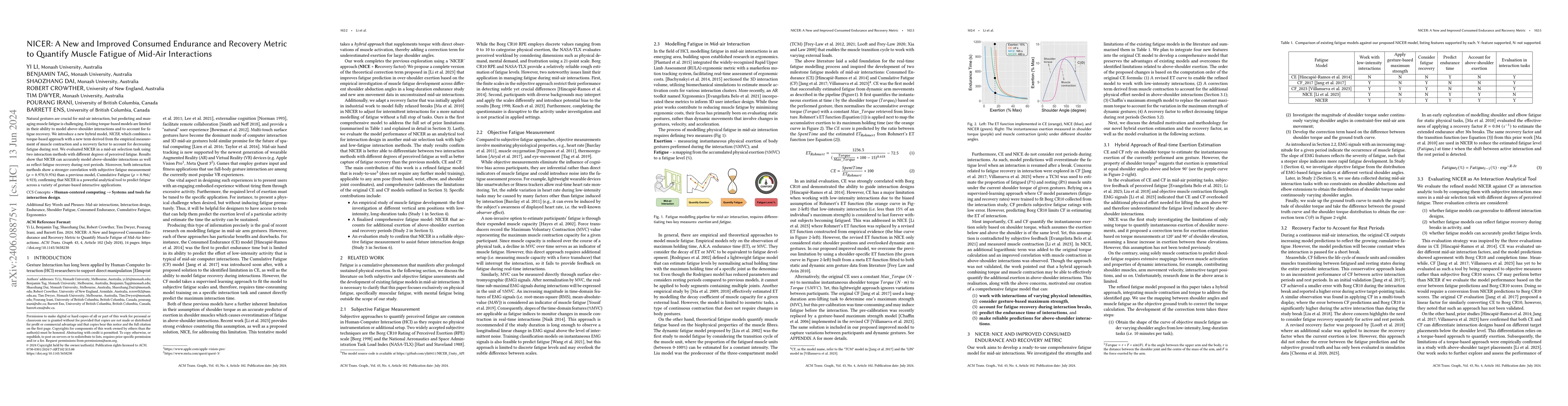 Thumbnail for NICER: A New and Improved Consumed Endurance and Recovery Metric to
  Quantify Muscle Fatigue of Mid-Air Interactions