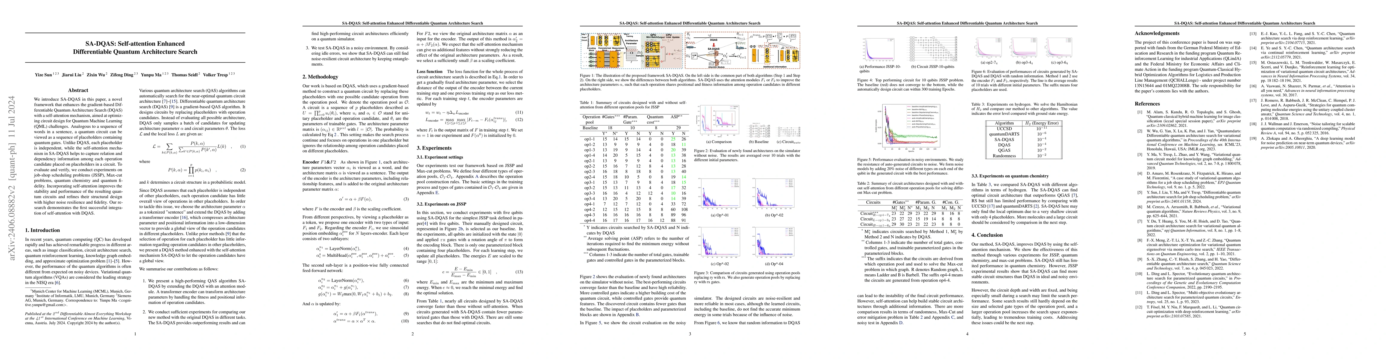 Thumbnail for SA-DQAS: Self-attention Enhanced Differentiable Quantum Architecture
  Search