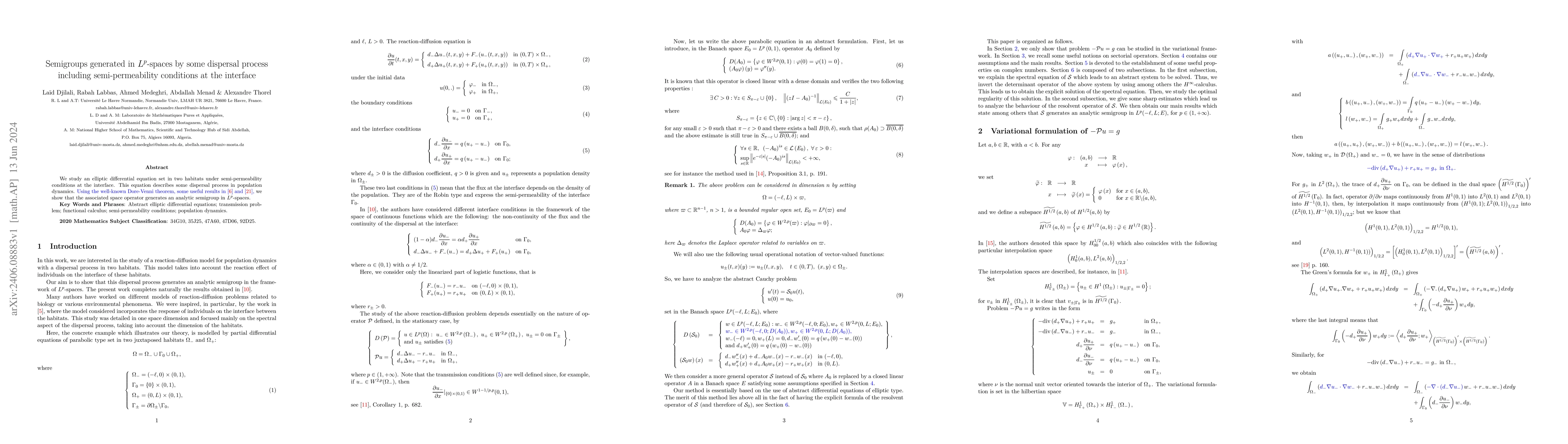 Thumbnail for Semigroups generated in Lp-spaces by some dispersal process including
  semi-permeability conditions at the interface