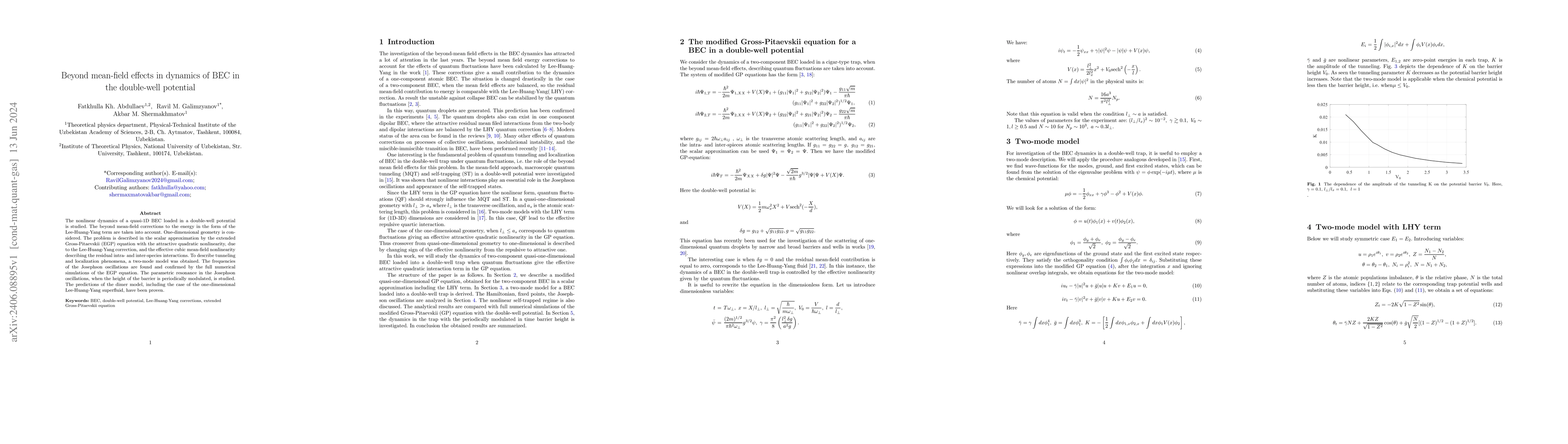 Thumbnail for Beyond mean-field effects in dynamics of BEC in the double-well
  potential