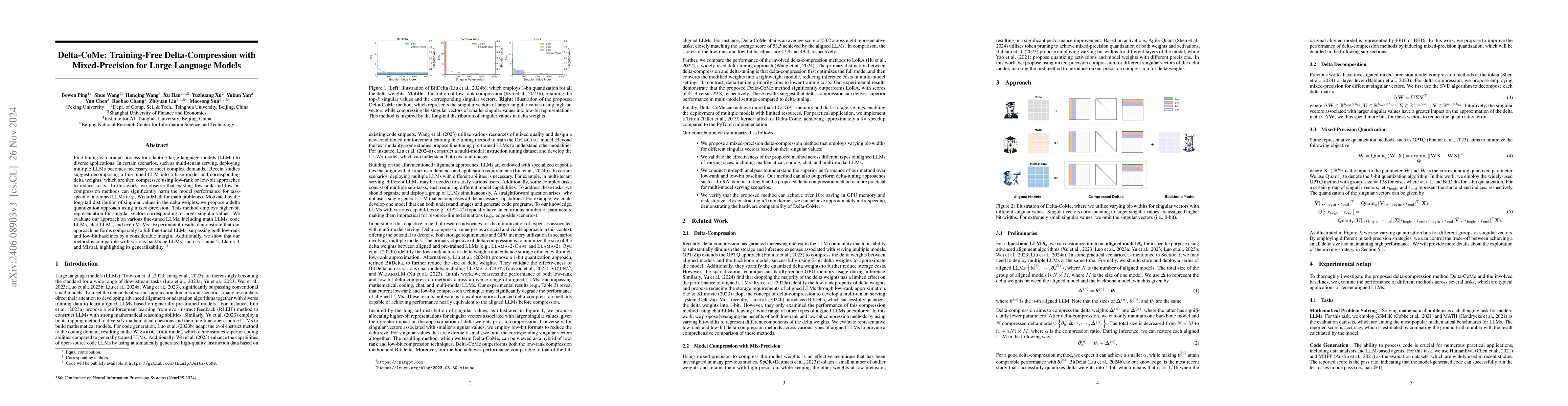 Thumbnail for Delta-CoMe: Training-Free Delta-Compression with Mixed-Precision for
  Large Language Models