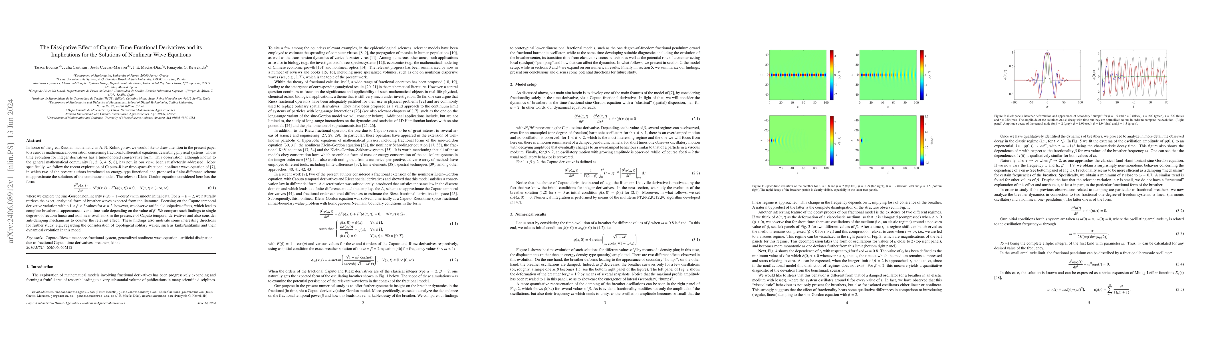Thumbnail for The Dissipative Effect of Caputo--Time-Fractional Derivatives and its
  Implications for the Solutions of Nonlinear Wave Equations