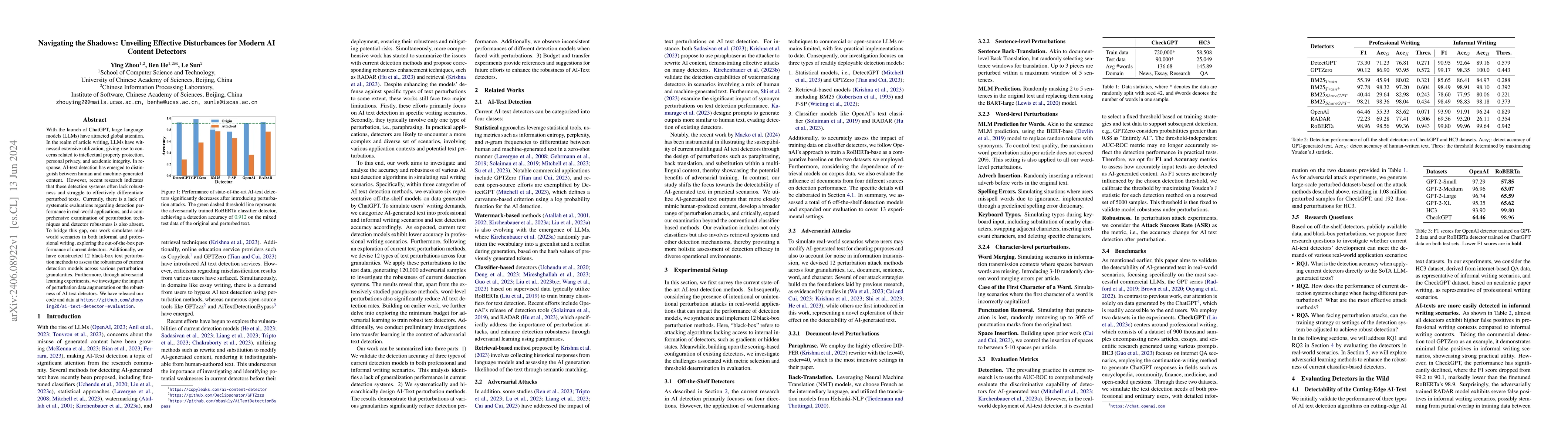 Thumbnail for Navigating the Shadows: Unveiling Effective Disturbances for Modern AI
  Content Detectors
