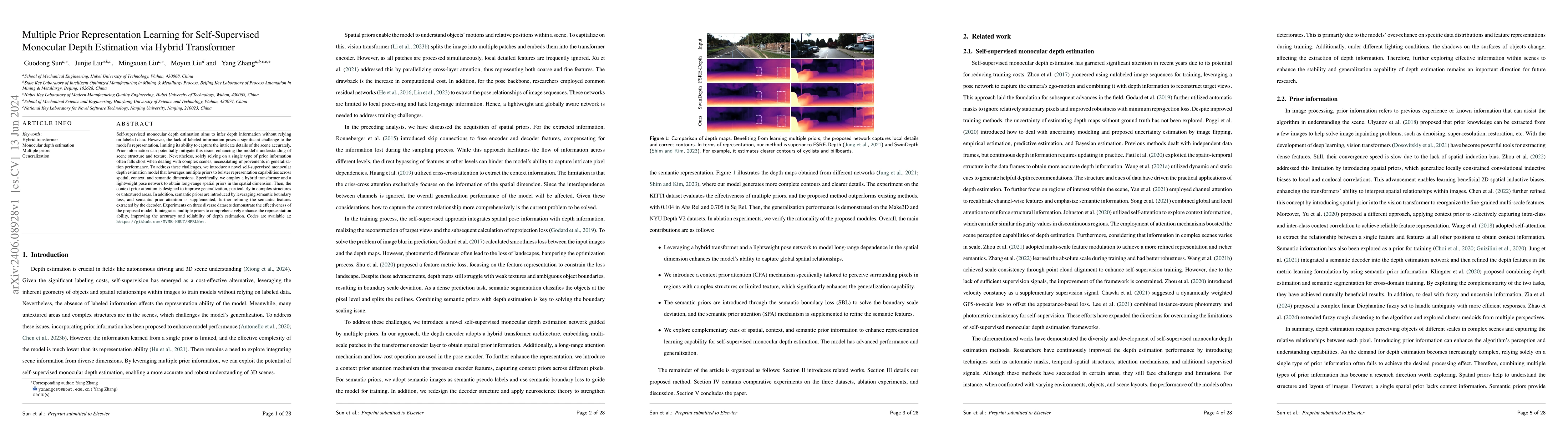 Thumbnail for Multiple Prior Representation Learning for Self-Supervised Monocular
  Depth Estimation via Hybrid Transformer