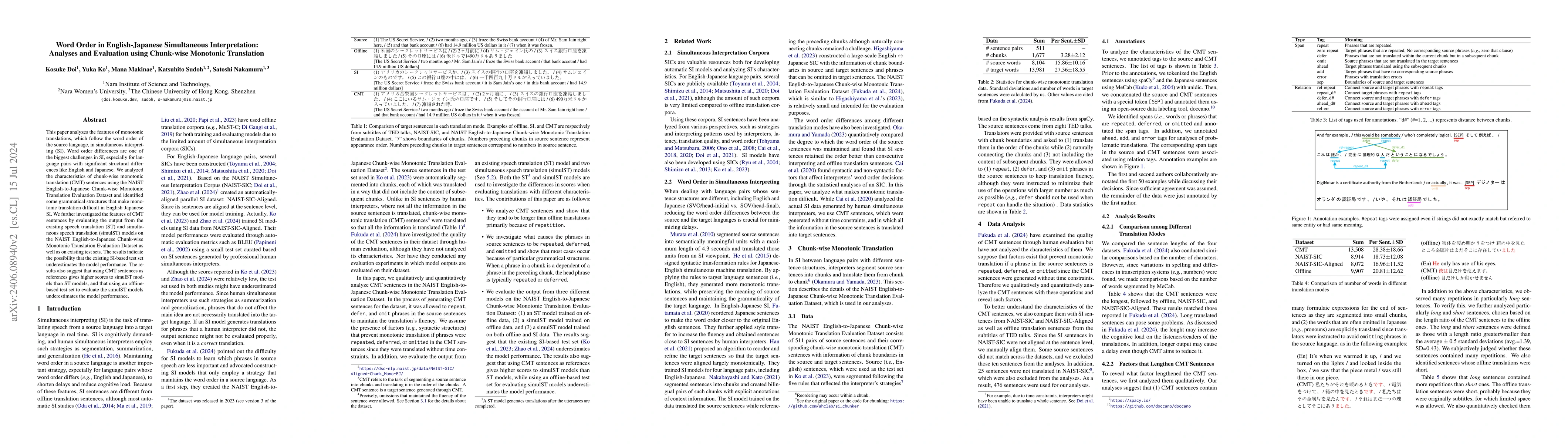 Thumbnail for Word Order in English-Japanese Simultaneous Interpretation: Analyses and
  Evaluation using Chunk-wise Monotonic Translation