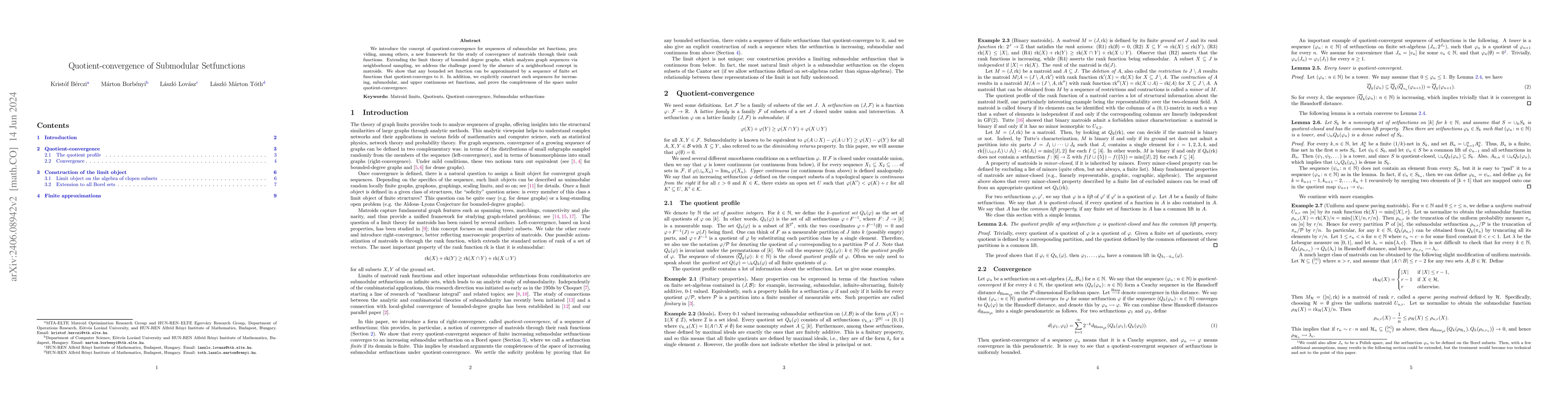 Thumbnail for Quotient-convergence of Submodular Setfunctions