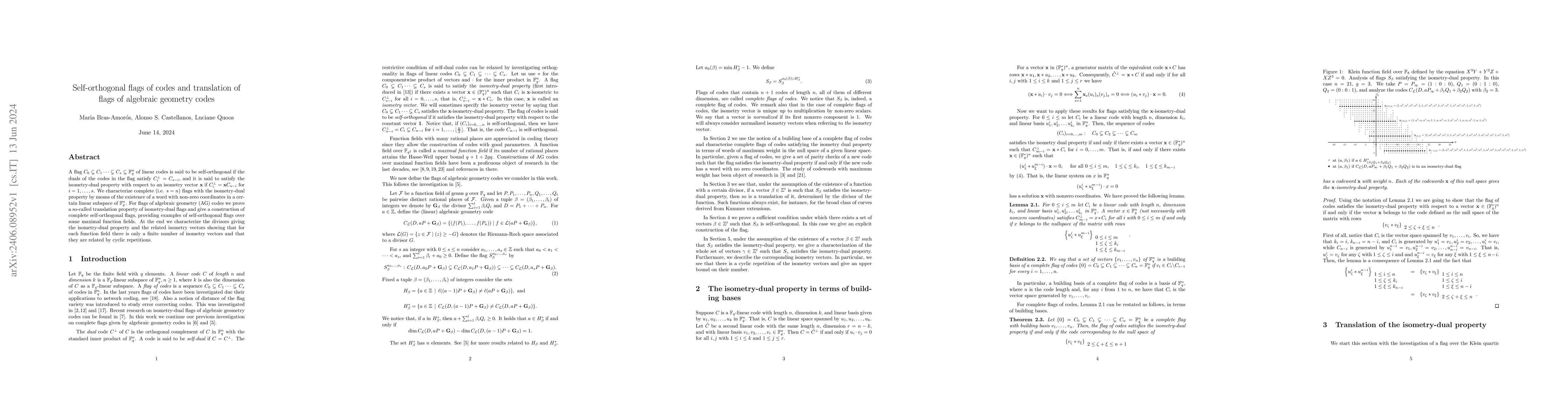Thumbnail for Self-orthogonal flags of codes and translation of flags of algebraic
  geometry codes