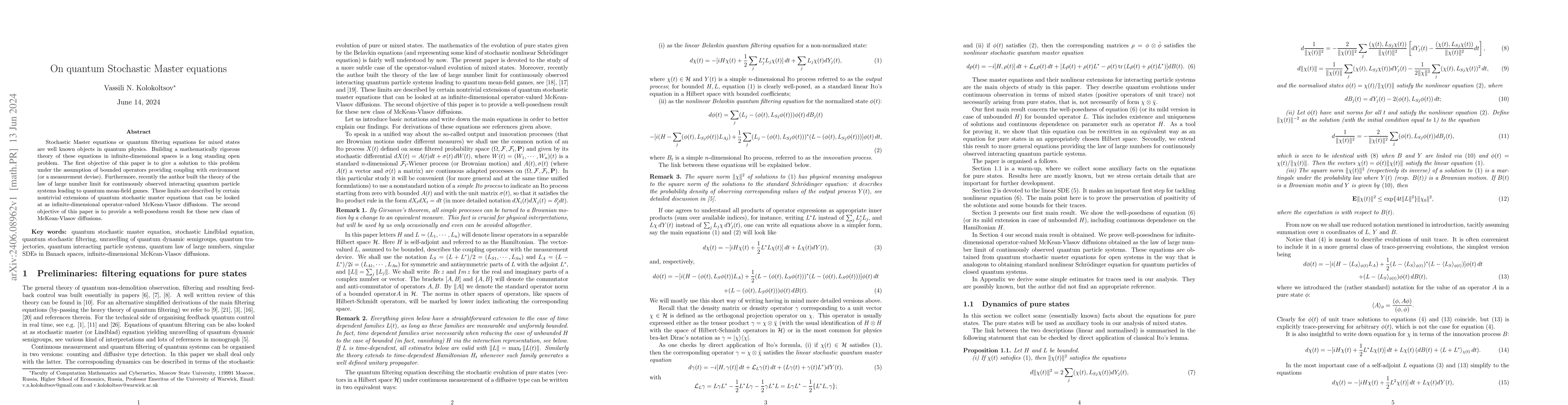 Thumbnail for On quantum Stochastic Master equations