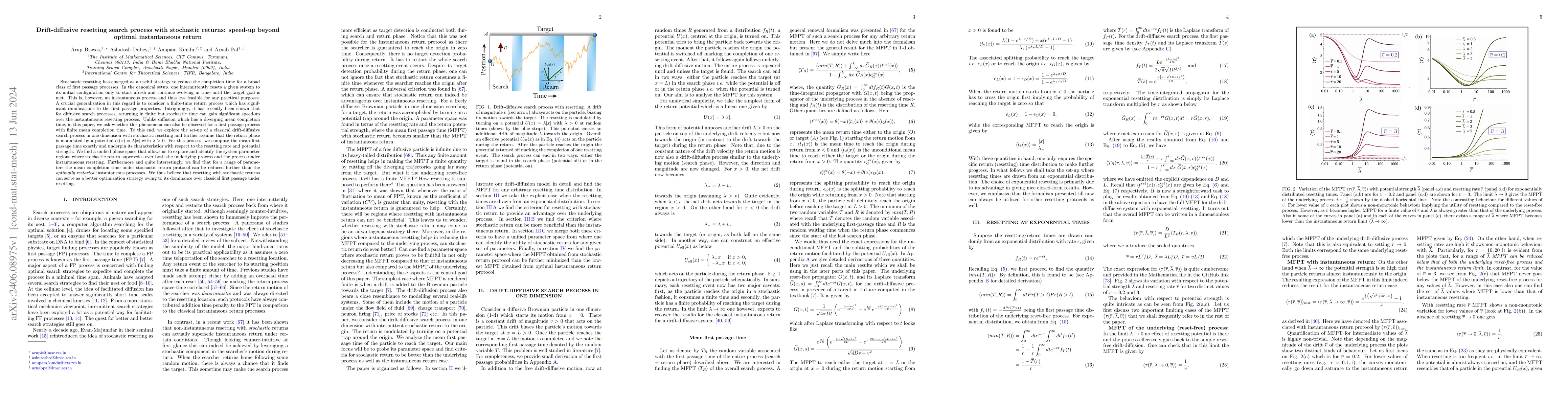 Thumbnail for Drift-diffusive resetting search process with stochastic returns:
  speed-up beyond optimal instantaneous return