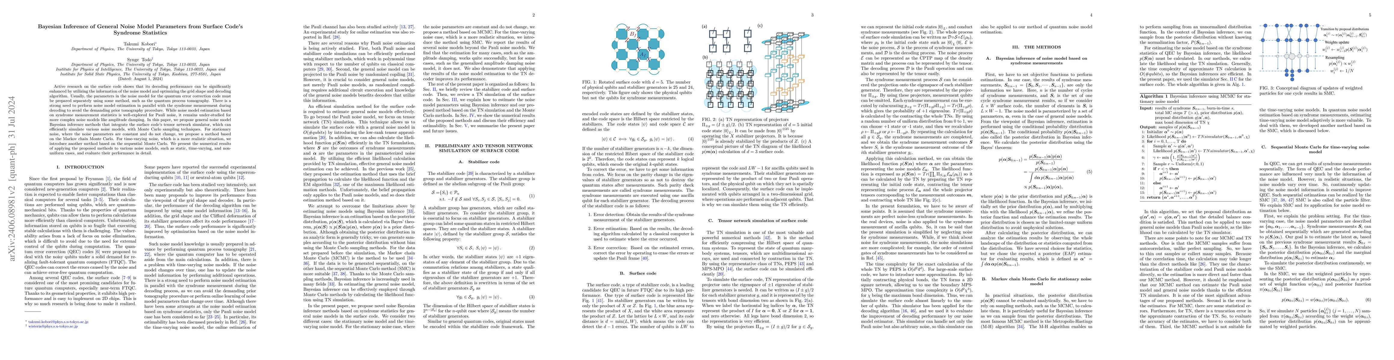 Thumbnail for Bayesian Inference of General Noise Model Parameters from Surface Code's
  Syndrome Statistics