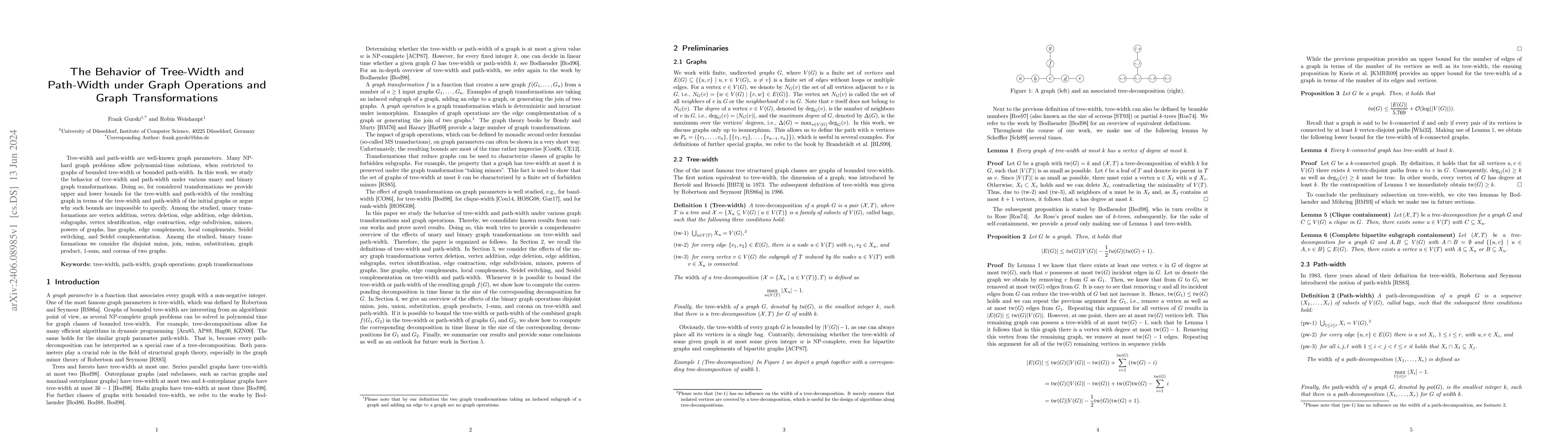 Thumbnail for The Behavior of Tree-Width and Path-Width under Graph Operations and
  Graph Transformations