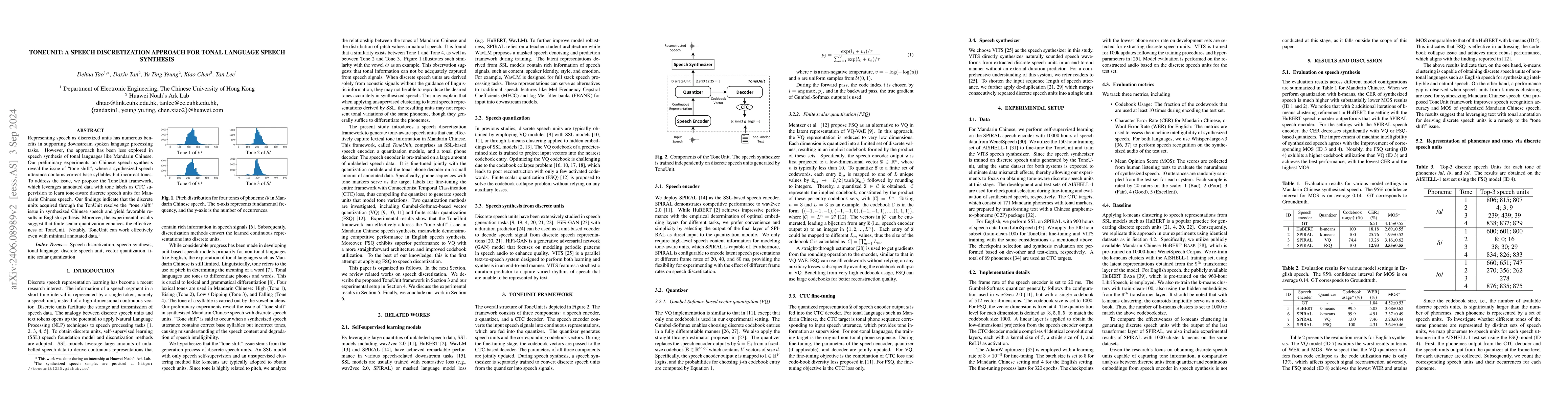 Thumbnail for ToneUnit: A Speech Discretization Approach for Tonal Language Speech
  Synthesis