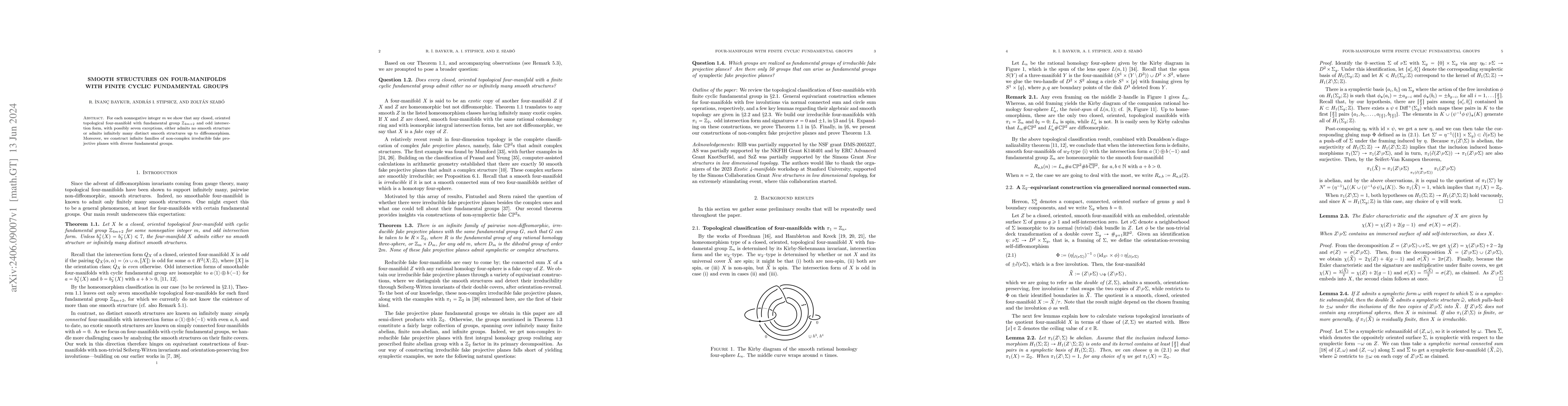 Thumbnail for Smooth structures on four-manifolds with finite cyclic fundamental
  groups