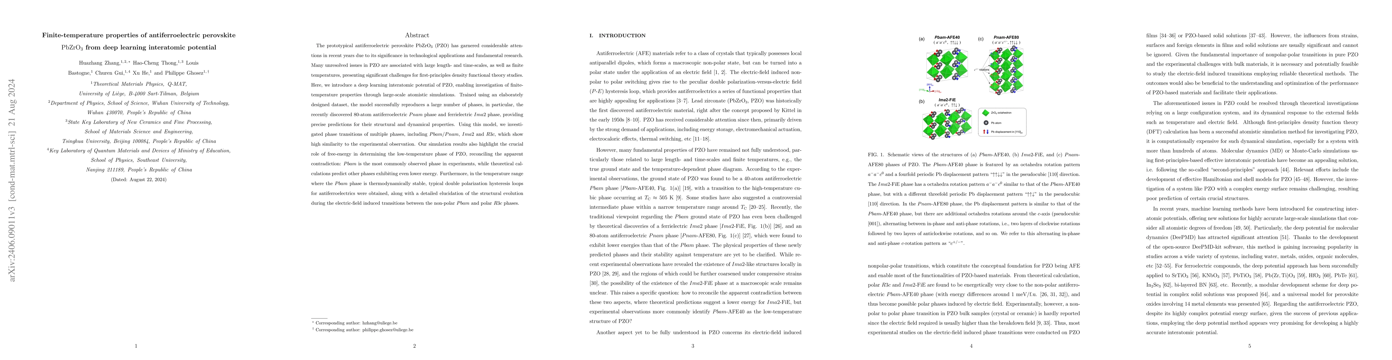 Thumbnail for Finite-temperature properties of antiferroelectric perovskite $\rm
  PbZrO_3$ from deep learning interatomic potential