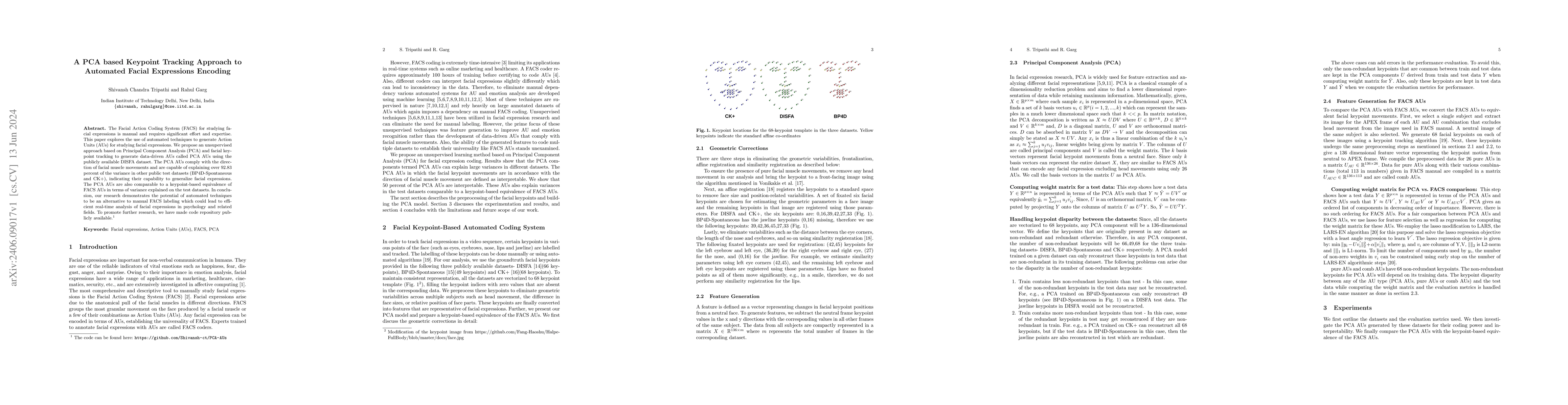 Thumbnail for A PCA based Keypoint Tracking Approach to Automated Facial Expressions
  Encoding