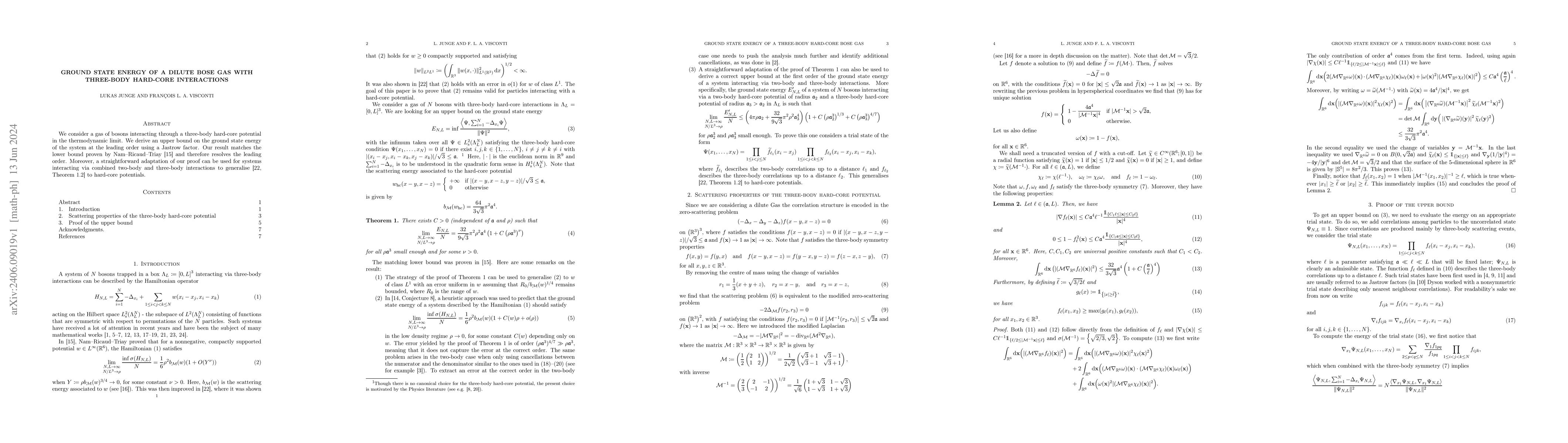 Thumbnail for Ground state energy of a dilute Bose gas with three-body hard-core
  interactions