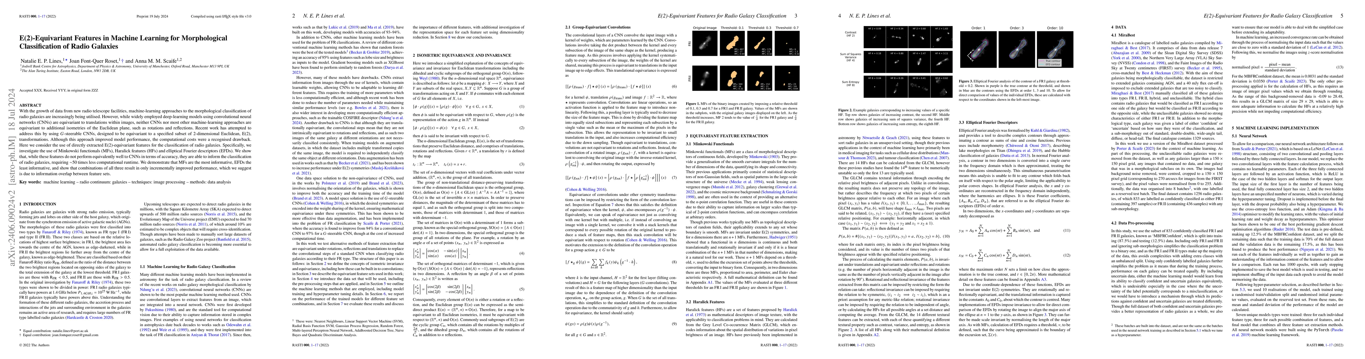 Thumbnail for E(2)-Equivariant Features in Machine Learning for Morphological
  Classification of Radio Galaxies