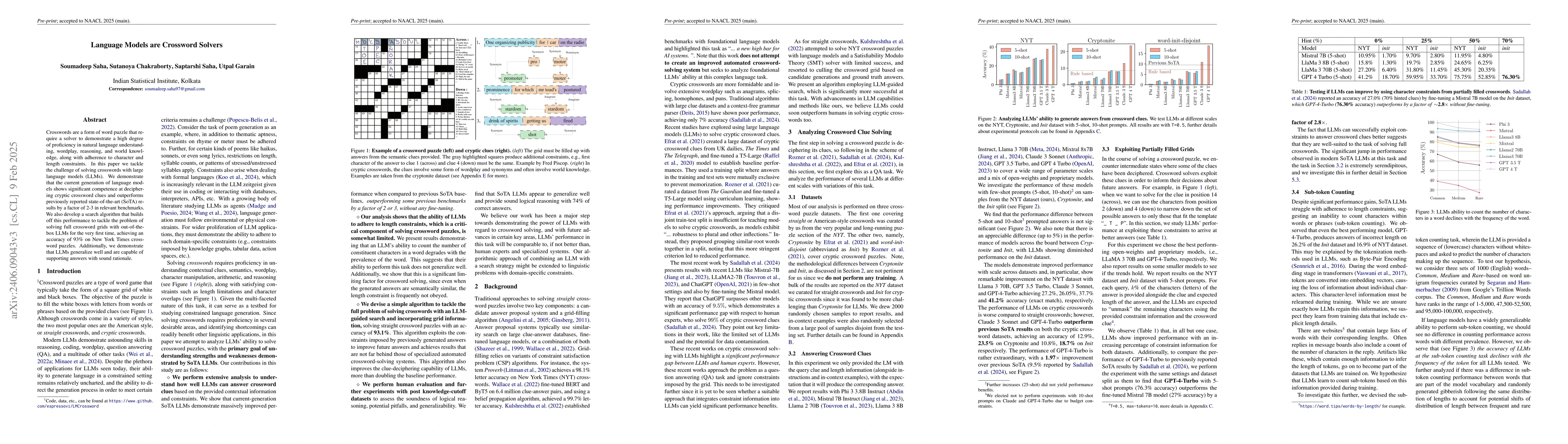 Thumbnail for Language Models are Crossword Solvers