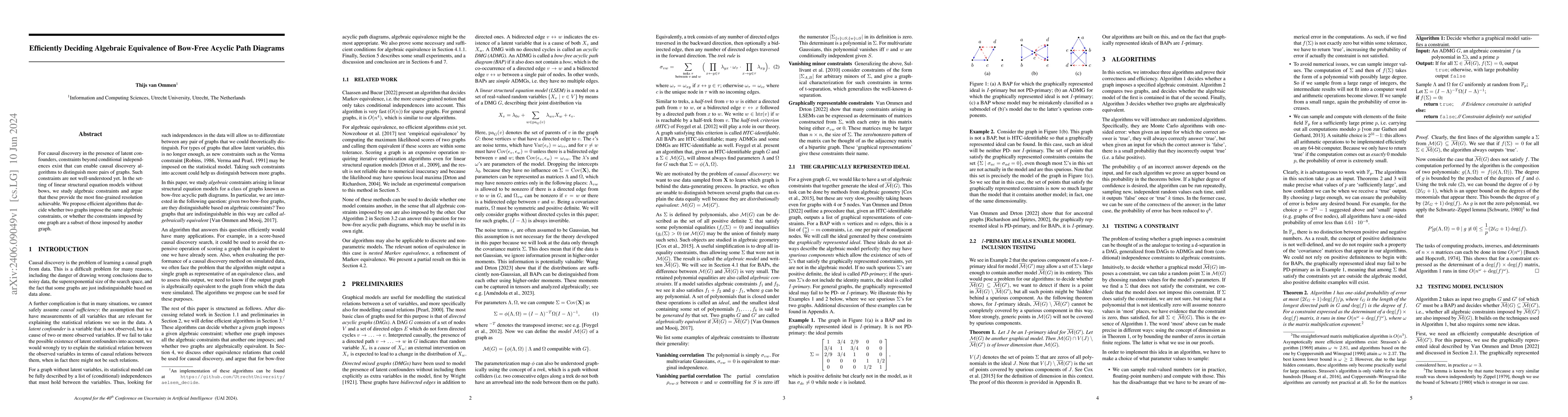Thumbnail for Efficiently Deciding Algebraic Equivalence of Bow-Free Acyclic Path
  Diagrams