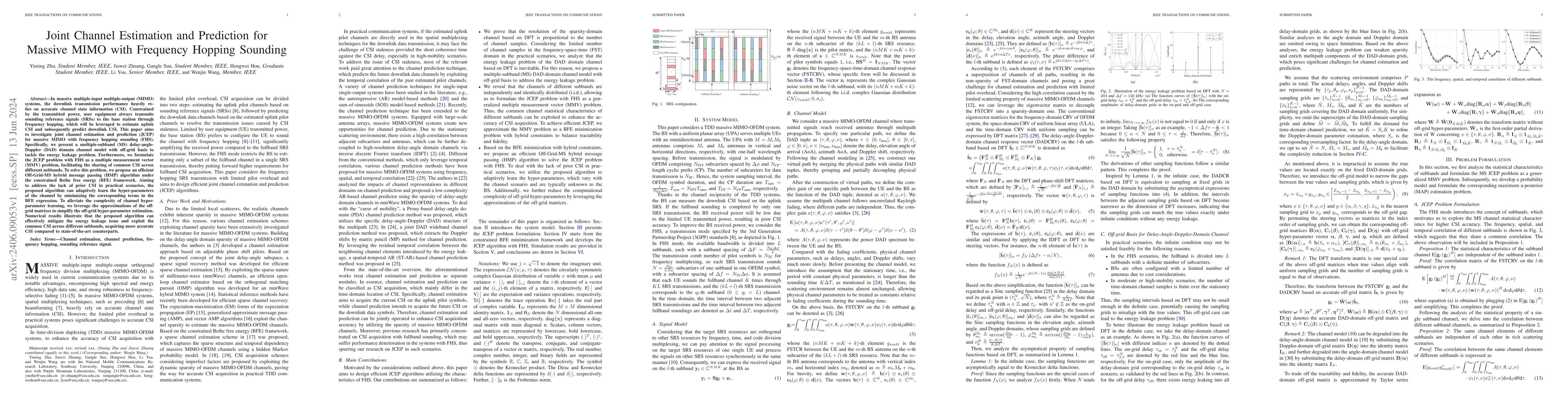 Thumbnail for Joint Channel Estimation and Prediction for Massive MIMO with Frequency
  Hopping Sounding