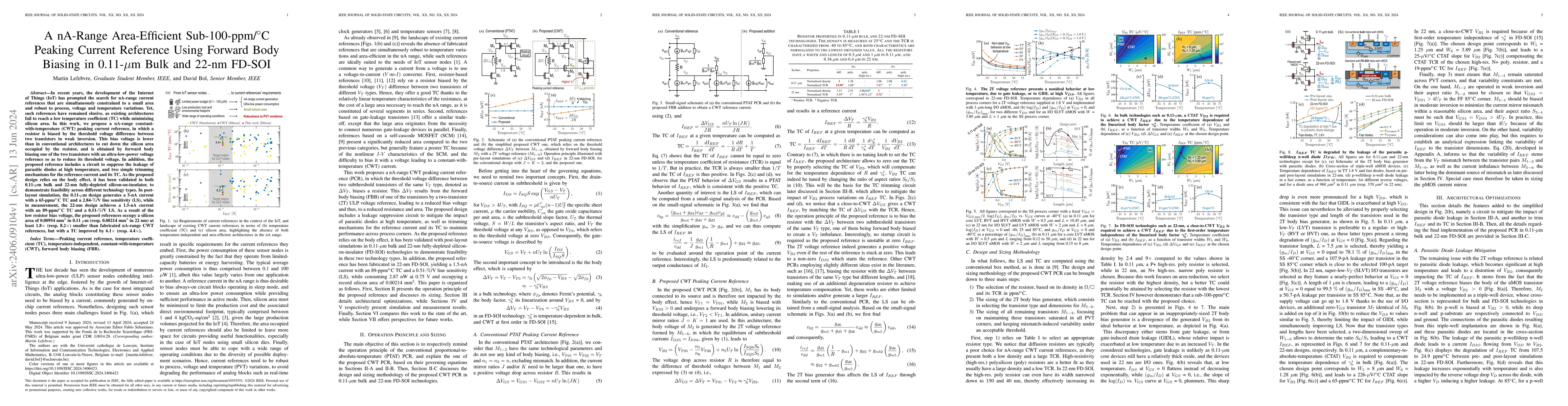 Thumbnail for A nA-Range Area-Efficient Sub-100-ppm/{\deg}C Peaking Current Reference
  Using Forward Body Biasing in 0.11-$\mu$m Bulk and 22-nm FD-SOI