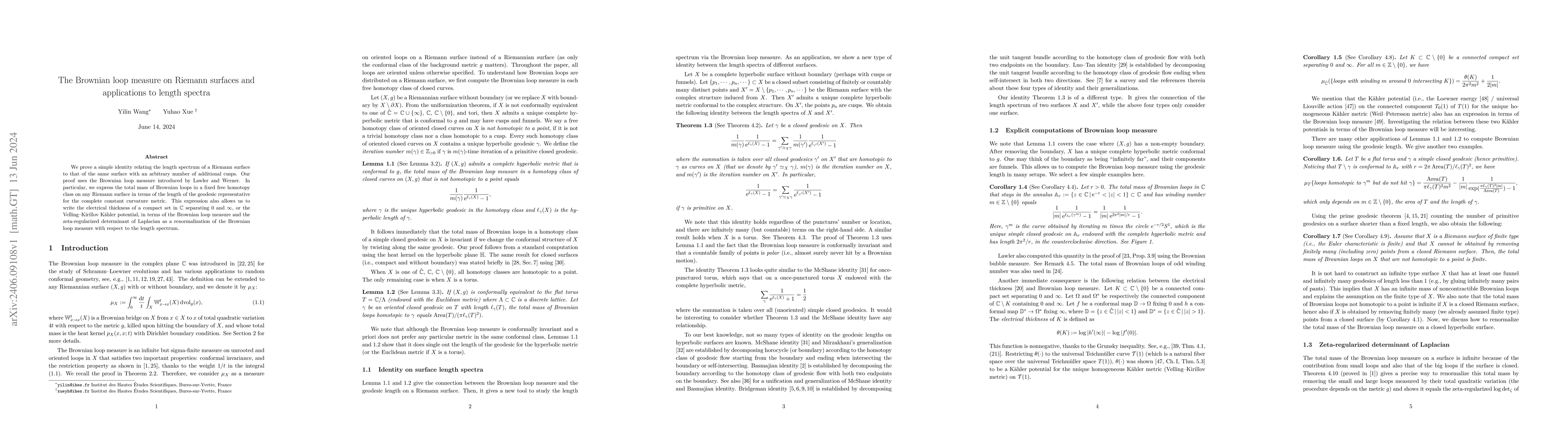 Thumbnail for The Brownian loop measure on Riemann surfaces and applications to length
  spectra