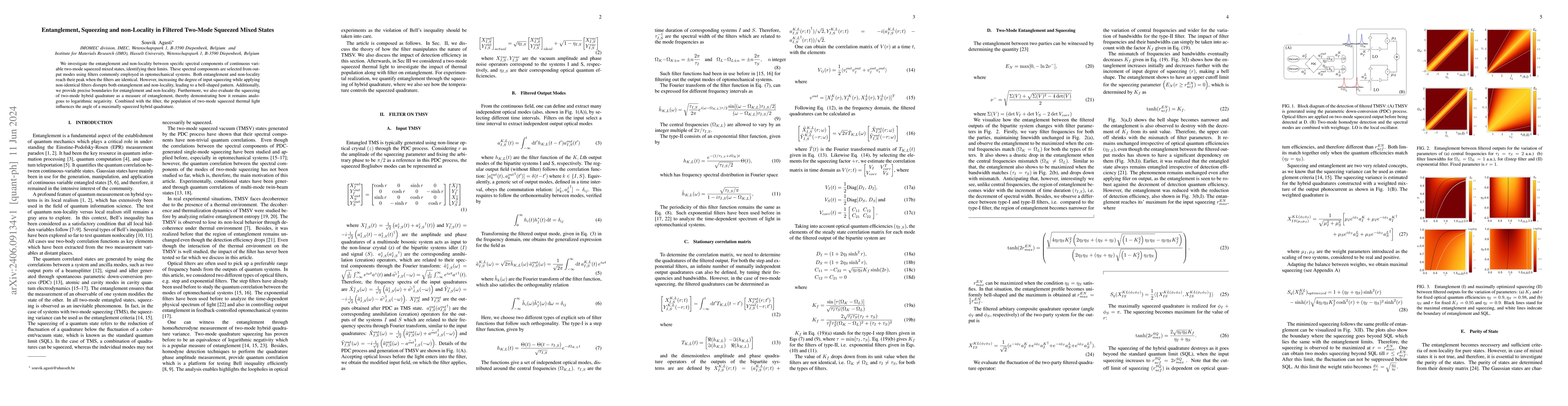 Thumbnail for Entanglement, Squeezing and non-Locality in Filtered Two-Mode Squeezed
  Mixed States