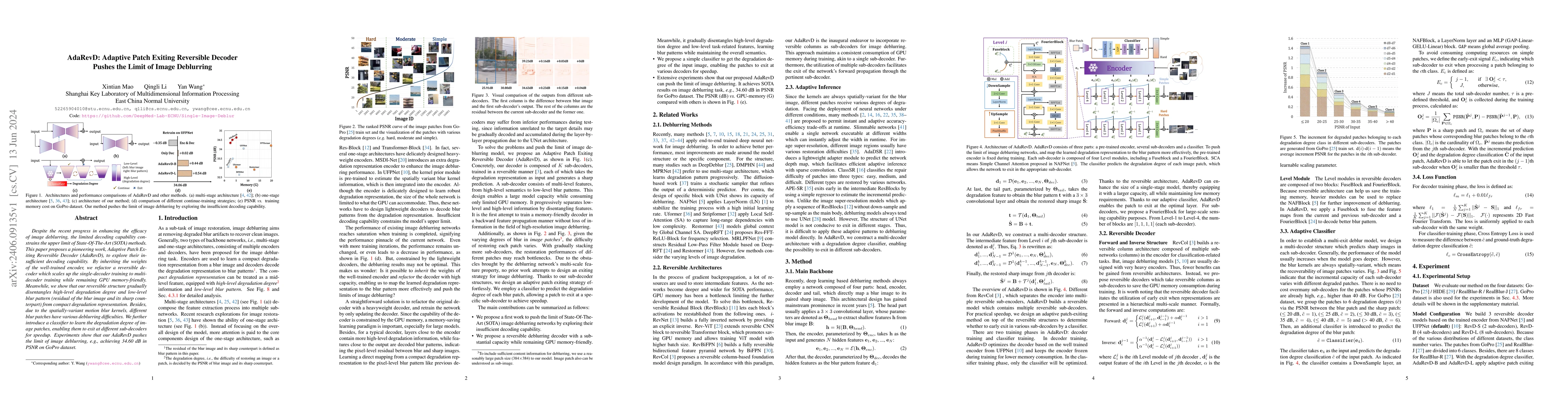 Thumbnail for AdaRevD: Adaptive Patch Exiting Reversible Decoder Pushes the Limit of
  Image Deblurring