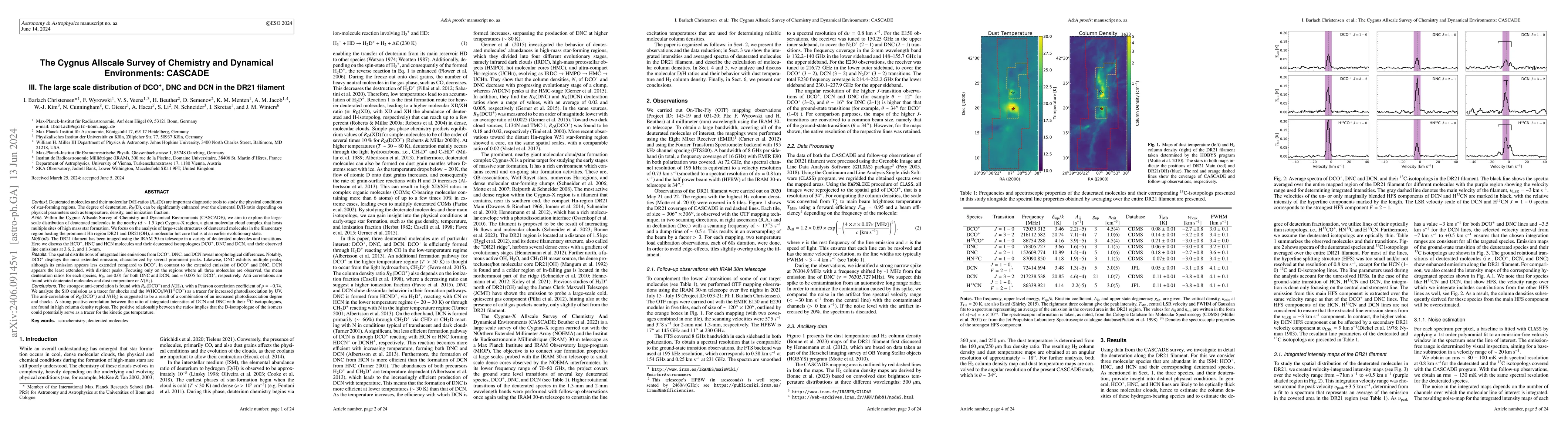 Thumbnail for The Cygnus Allscale Survey of Chemistry and Dynamical Environments:
  CASCADE III. The large scale distribution of DCO+, DNC and DCN in the DR21
  filament